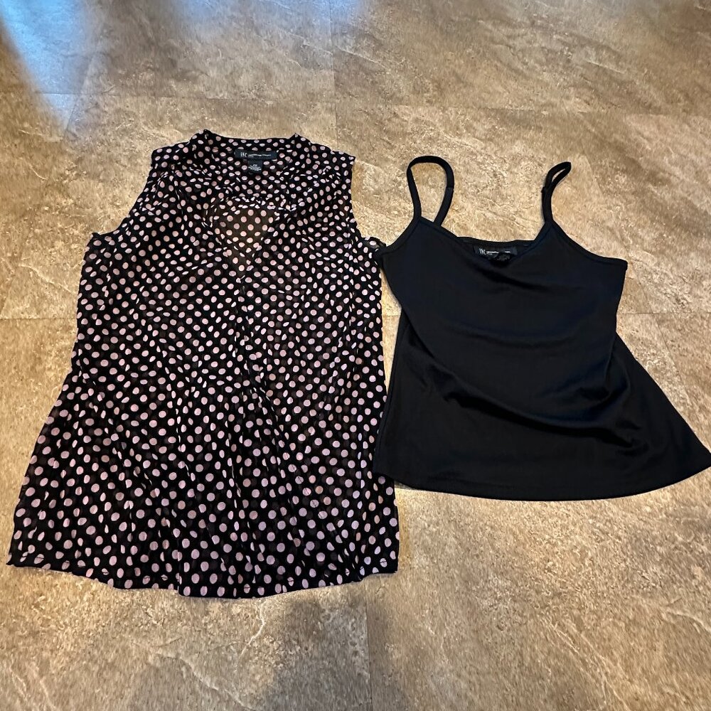 INC Concepts Women's Petite Black Polka Dot Shell & Camisole Top -PP